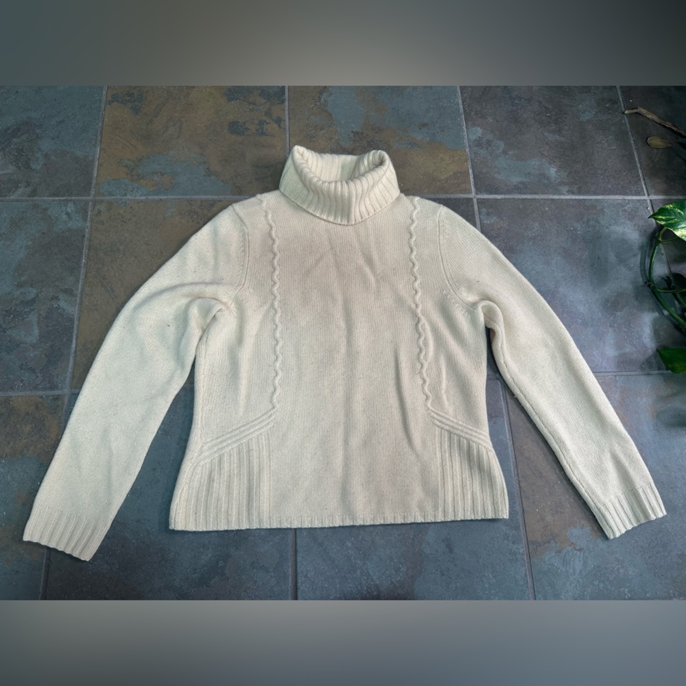 Elena Solano 100% Thick Cashmere Cream Sweater Womens Large Cable